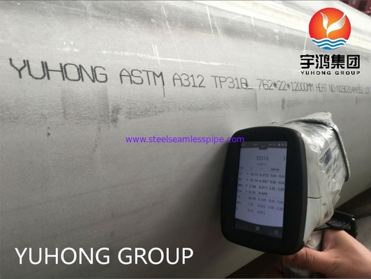 Tubo di acciaio inossidabile di ASTM A312 TP316L grande fuori del diametro per il livello resistente a corrosione del cloruro