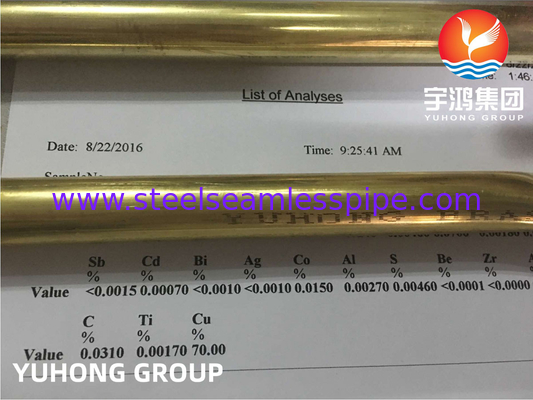 ASTM B111 / ASME SB111 C44300 Tubo di rame e nichel senza saldatura per l'applicazione nei sistemi di raffreddamento in condensatore