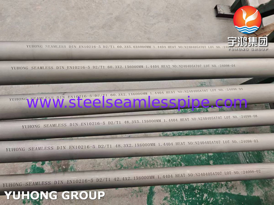 Tubo senza cuciture in acciaio inossidabile EN 10216-5 D2/T1 1.4404 TP316L Per petrolio e gas