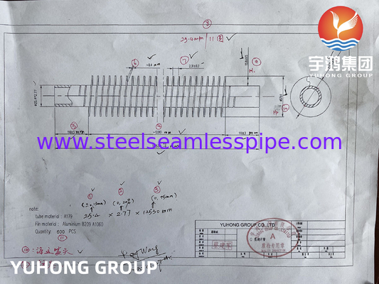 ASME SA179 Tipo di tubo a pinna incorporato con pinne di alluminio A1060 Passato il test di trazione