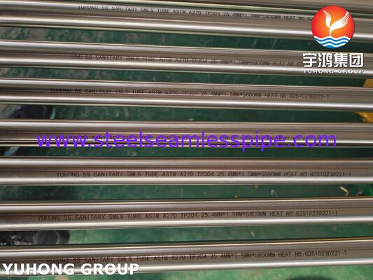 ASTM A270 TP304 Tubo sanitario senza cuciture in acciaio inossidabile lucido ricoperto di calore per la lavorazione degli alimenti