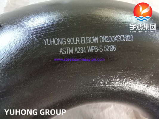 ASTM A234 WPB gomito in acciaio al carbonio, raggio lungo (LR), tubo senza saldatura B16.9