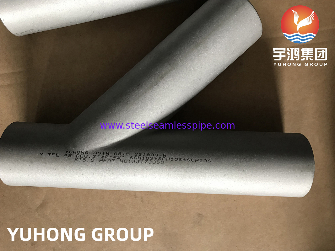 ASTM A815 UNS S31803 connettore per tubi in acciaio duplex 45 gradi Y laterale Tee