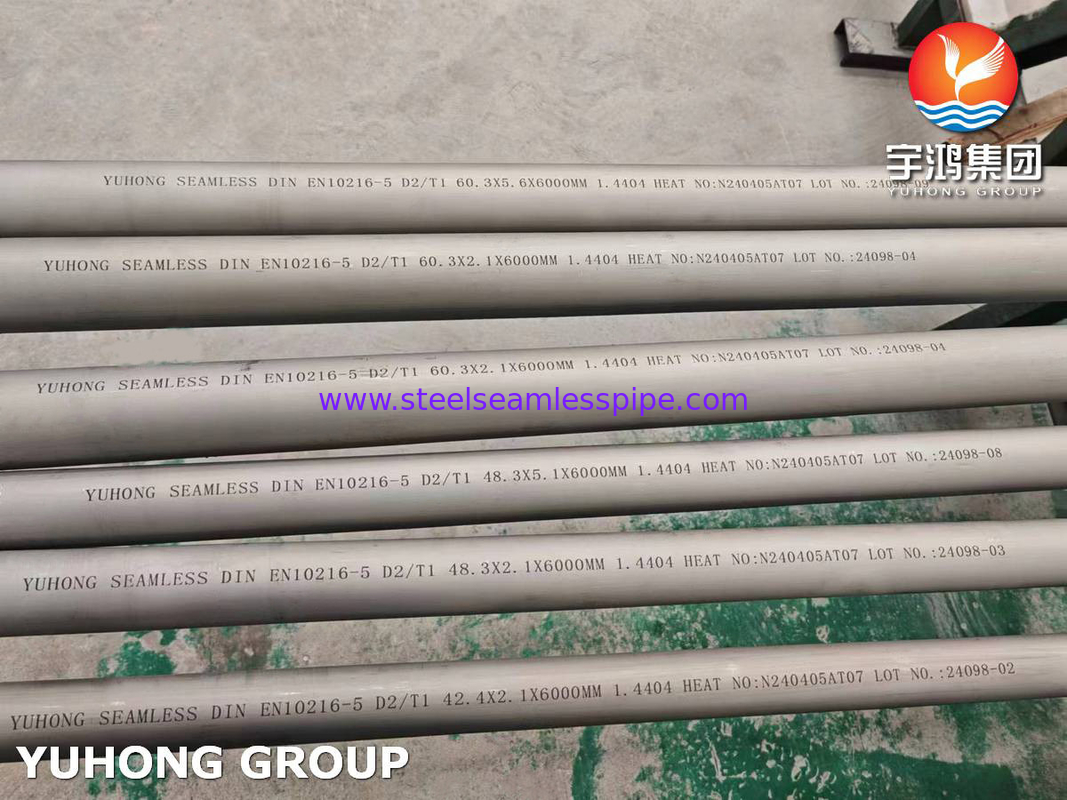 Tubo senza cuciture in acciaio inossidabile EN 10216-5 D2/T1 1.4404 TP316L Per petrolio e gas