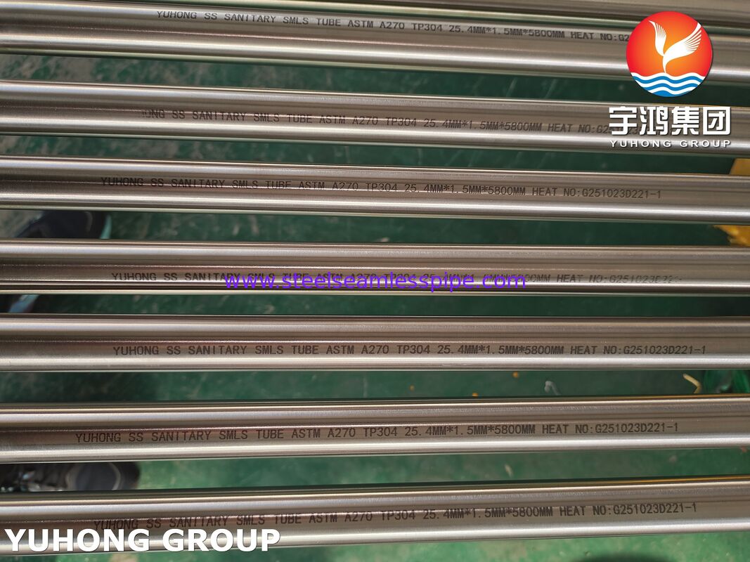 ASTM A270 TP304 Tubo sanitario senza cuciture in acciaio inossidabile lucido ricoperto di calore per la lavorazione degli alimenti