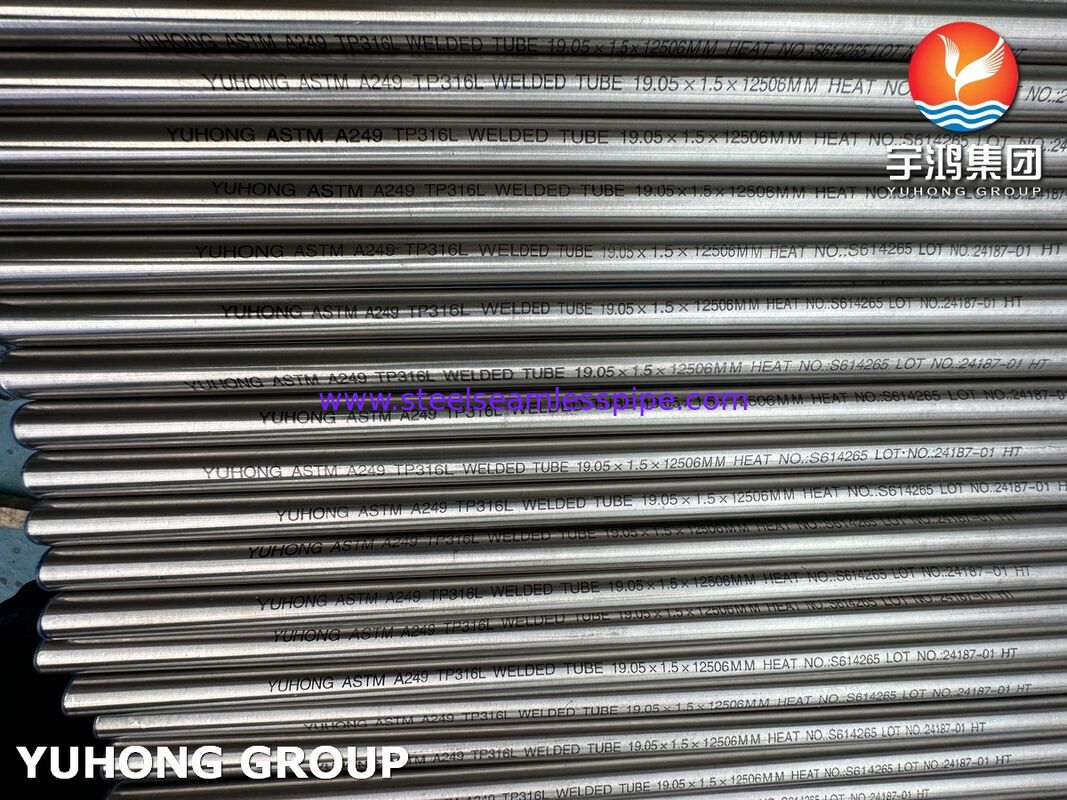Tubo saldato in acciaio inossidabile ASTM A249 TP316L ricotto a brillante per l'industria delle bevande 12506MM