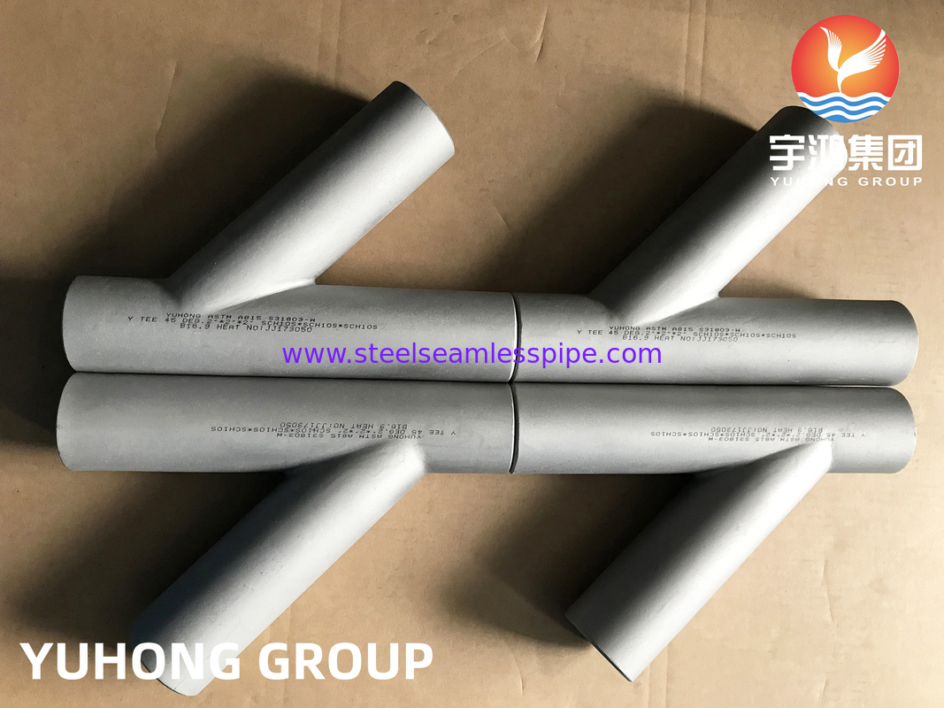 Acciaio duplex ASTM A815 S31803, Y-Shape Tee, Butt Weld Pipe Fitting B16.9
